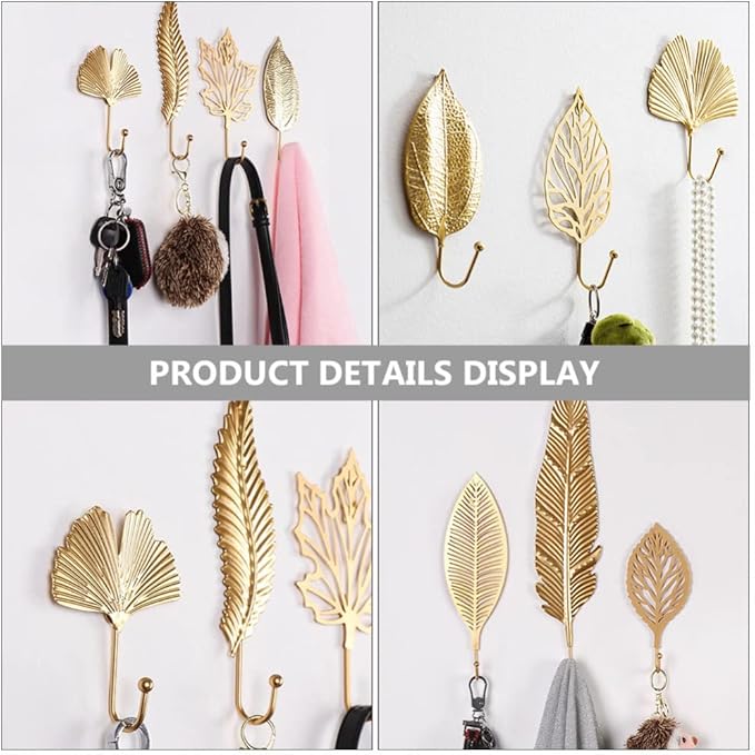 7pcs Leaf Shape Metal Hooks Decorative Wall Hooks Iron Key Holder Coat Hanger Purse Hooks Closet Clothes Coat Hat Towel Robes Hook for Kitchen Bathroom Bedroom Office