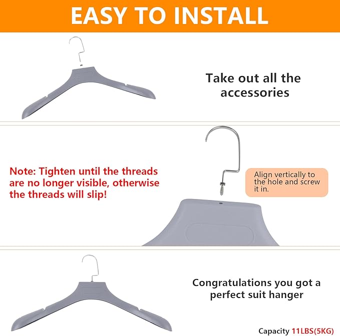 DEDU Suit Hangers for Men 20 Pack, Sweater Hangers No Shoulder Bump Non Slip Width 17.7", Plastic Clothes Hangers Grey with Metal Hook