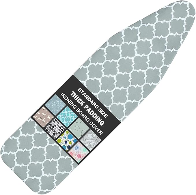 Ironing Board Cover and Pad Standard Size 15" x 54",3 Pairs of Hook and Loop Fastener Straps,Elastic Edges,Cotton Iron Board Cover with Scorch Resistant Thick Padding(012)