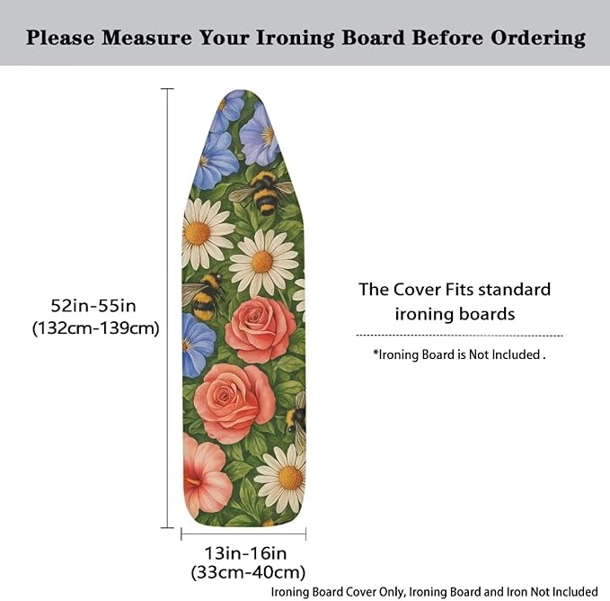 Rose Ironing Board Cover Non Stick Scorch Ironing Board Cover and Pad Standard Size 15x54 Inch Scorch Resistant Pressing Cloth for Iron