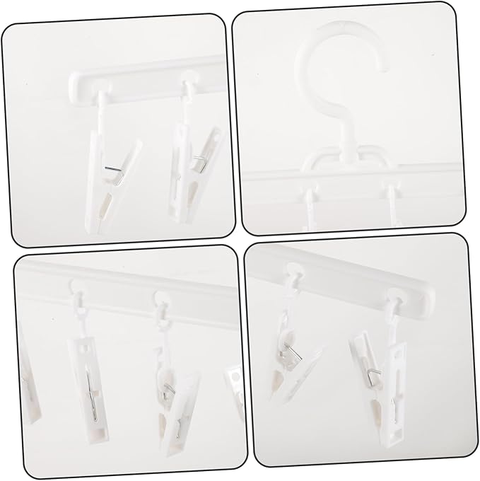 Foldable Windproof Clips Drying Rack for Socks and Underwear, Portable Plastic Hanger with 8 Clips for Laundry and Travel, White