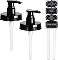 Amolliar Plastic Mason Jar Soap Dispenser Lids(2) - Universal Pump Replacement for Regular Mouth Jar - Long Tubes & Cute Lables -Farmhouse Decor for Kitchen, Bathroom, Dish Soap, Lotions, Hand Soap