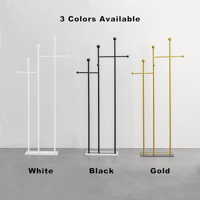 Standing Coat Rack with Marble Base Heavy Duty Clothes Hanger Rack Metal Coat Tree for Clothes Hats Scarfs Purses 19.69 x 11.02 x 68.9 Inches (Gold)