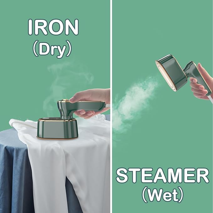 Travel Steamer Iron for Clothes - Portable Ironing Machine Small Size Portable Steamer Travel College Dorm Home Essentials (Green)