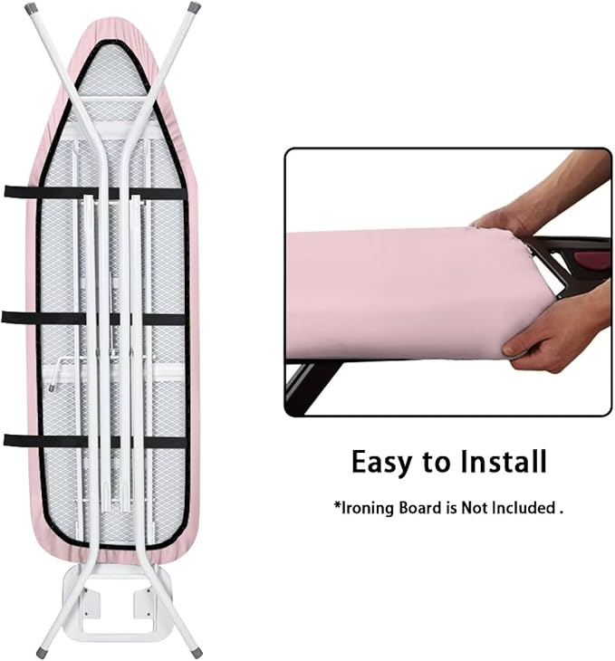 Pink Ironing Board Cover Resist Scorching Extra Wide Ironing Board Cover and Pad with Hook and Loop Stain Resistant Table Top Ironing Board Cover