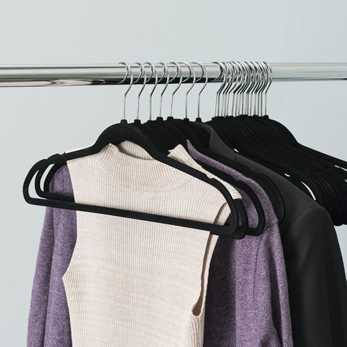 60 Pack Velvet Hangers - Non-Slip and Space-Saving Closet Organizers - Durable Soft-Touch, Black Hangers for Clothes, Coats, and Wardrobe Essentials Luxury, Ganchos De Ropa, Gift
