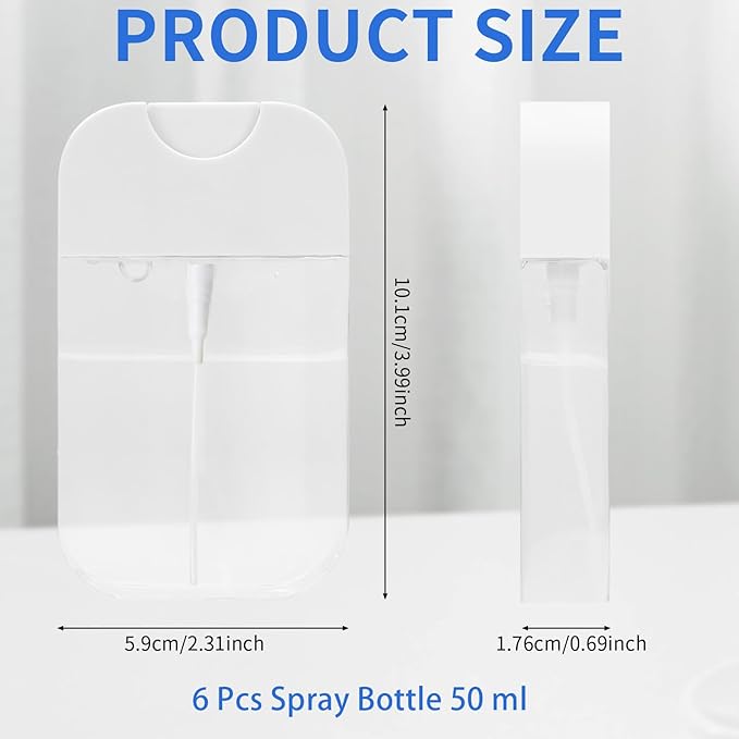 6 PCS Clear Spray Bottles, Portable Card Spray Bottles, 50 ML Refillable Plastic Perfume Atomizer Vials, Suitable Perfume, moisturizing water, hand sanitizer