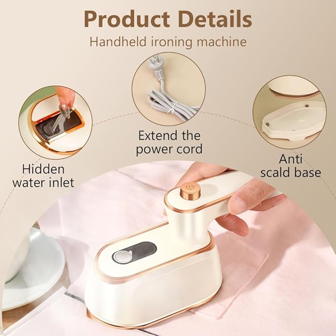 Handheld Portable Steam Iron, 2025 New Travel Steamer Iron, Mini - Portable Ironing Machine Travel Steamer for Clothes Home Dorm (White)