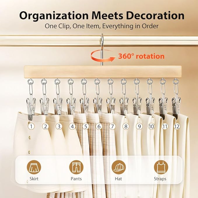 Legging Hangers for Closet, 2026 New Closet Organizer with Clips, 360° Rotating Space Saving Hanging Closet Organizer for Leggings Socks Hats Jeans (Black-12 Clips, 2PCS)