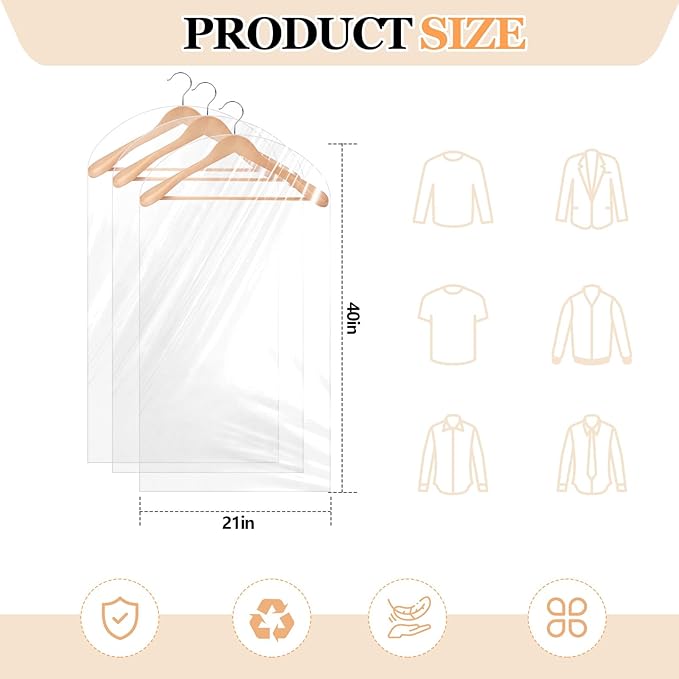 450 Count Dry Cleaner Bags Plastic Clear 21''x40'' Plastic Dust Cover Storage Dry Cleaning Bags for Clothes Hanging Clothes Suits Wedding Dresses Gowns Coats Uniforms