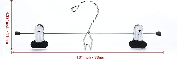 6 Quality Pants Hangers Heavy Duty Add-on Skirt/Slack Metal Hanger, Extra Wide Adjustable Clips, Multi Stackable Add on Hangers, Chrome, Jeans, Bottoms, Set of 6