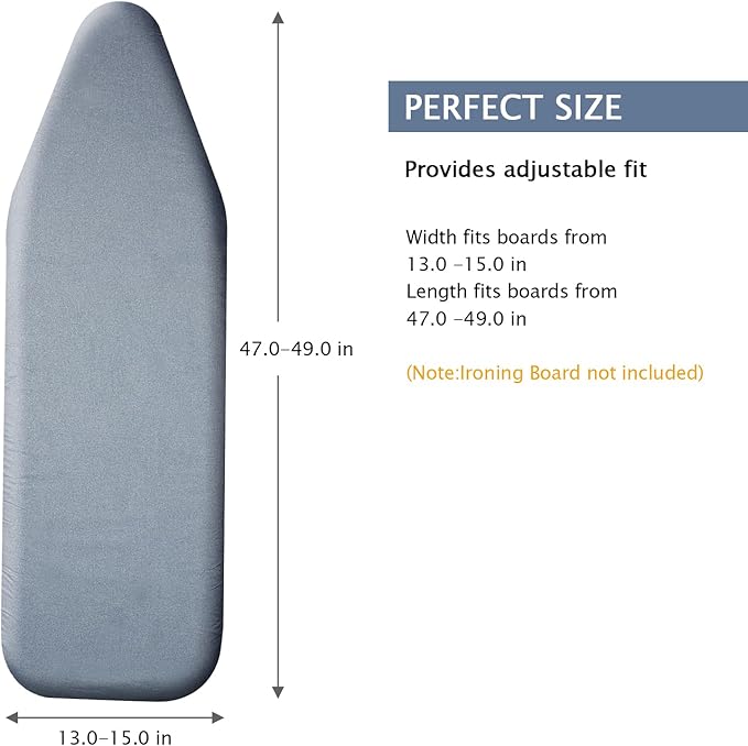 SheeChung Ironing Board Cover and Pad 15"x 49",Iron Board Cover with Padding,Elastic Edge & Adjustable Fastener,Cotton Covers & Extra Thick Padding,Resist Scorching and Staining
