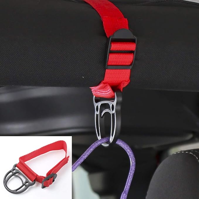 2PCS Roll Bar Coat Hanger Clothes Hook for Jeep Wrangler CJ YJ TJ LJ JK JKU JL JLU JT Sports Sahara Freedom Rubicon & Unlimited X 2/4 Door (Red)