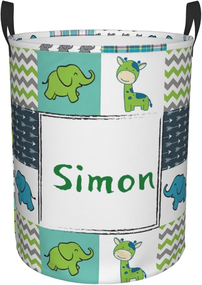 Jungle Animal Customized Laundry Basket with Name Collapsible Waterproof Organizer Bin Laundry Hamper with Handle for Clothes Toys Bedroom.