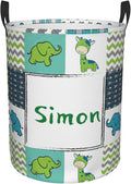 Jungle Animal Customized Laundry Basket with Name Collapsible Waterproof Organizer Bin Laundry Hamper with Handle for Clothes Toys Bedroom.