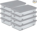 Sterilite 8 Pack Wheeled Under Bed Storage Container, 56 Qt Plastic Bin with Latching Lid for Organization - Clothes & Shoes Organizer, Silver Tint