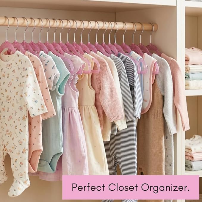 CONCEPTS 40 Pack Baby Hangers Kids Acrylic Non Slip Glitter Clothes Hangers for Toddler Infant Newborn Closet Organizer Small Hangers for Baby Clothes Pants Shirts Space Saving Nursery