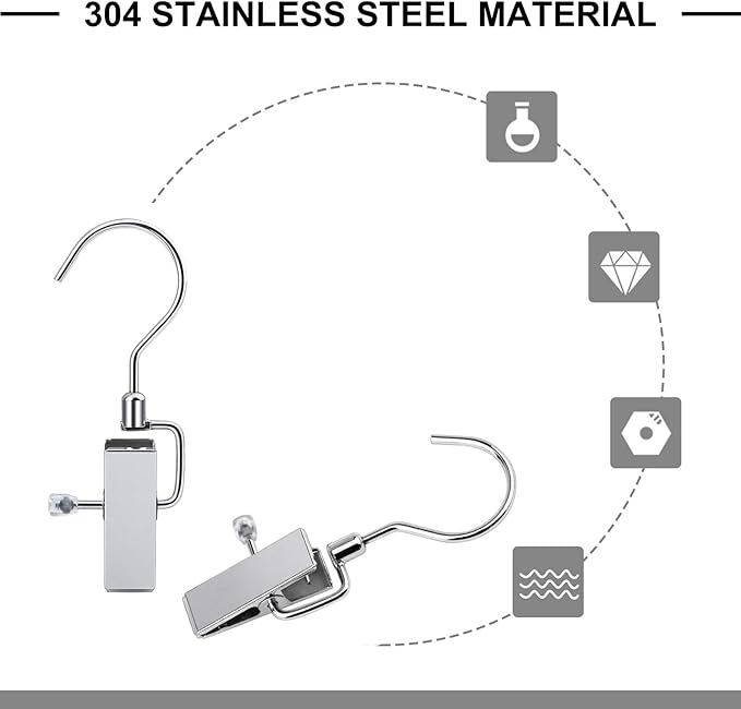 Stainless Steel Laundry Hooks, 8 Pcs Metal Laundry Hanger with Swivel Hooks Portable Clothes Pins Boot Hanging Clips Multifuctional Drying Clip for Hanging Clothes Towels in Home, Travel
