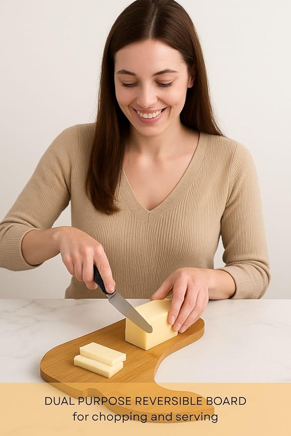 Vastigo Cowboy Boot Bamboo Cutting Board & Charcuterie Serving Board | Western Kitchen Decor Gift | 9" x 11.25" Unique Shaped Cheese Board