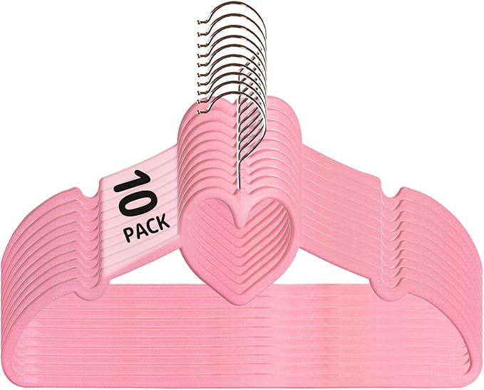 Plastic Hangers, Heavy Duty Clothes Hanger for Adults, Heart Hangers with 360 Degree Swivel Hook, 10 Pack - Pink