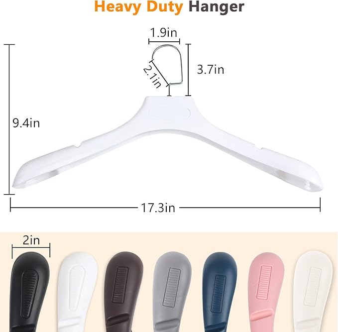 DEDU Suit Hangers for Men 10 Pack, Sweater Hangers No Shoulder Bump Non Slip Width 17.7", Plastic Clothes Hangers White with Metal Hook