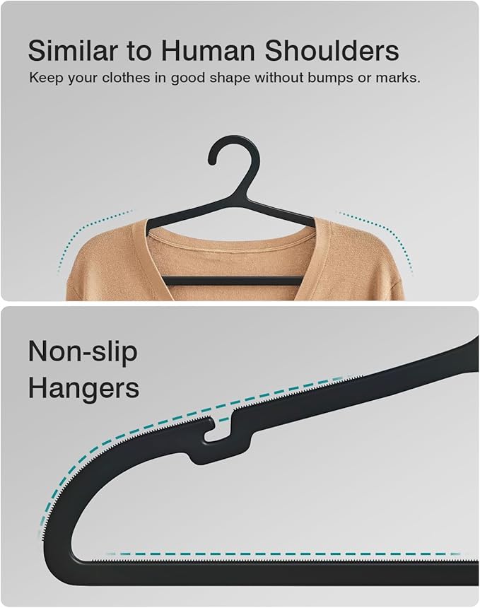 100 Pack Clothes Hangers, Non Slip Plastic Coat Hangers, Space Saving Hangers, Heavy Duty, Hanging Dry Wet Clothes, 16.4" x 8.3", White, UAPY05100W