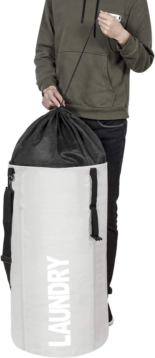 Chrislley 106L Extra Large Laundry Hamper with Drawstring Dorm Room Backpack Laundry Bag Collapsible Laundry Basket for College Students Travel Day Trip（Beige）
