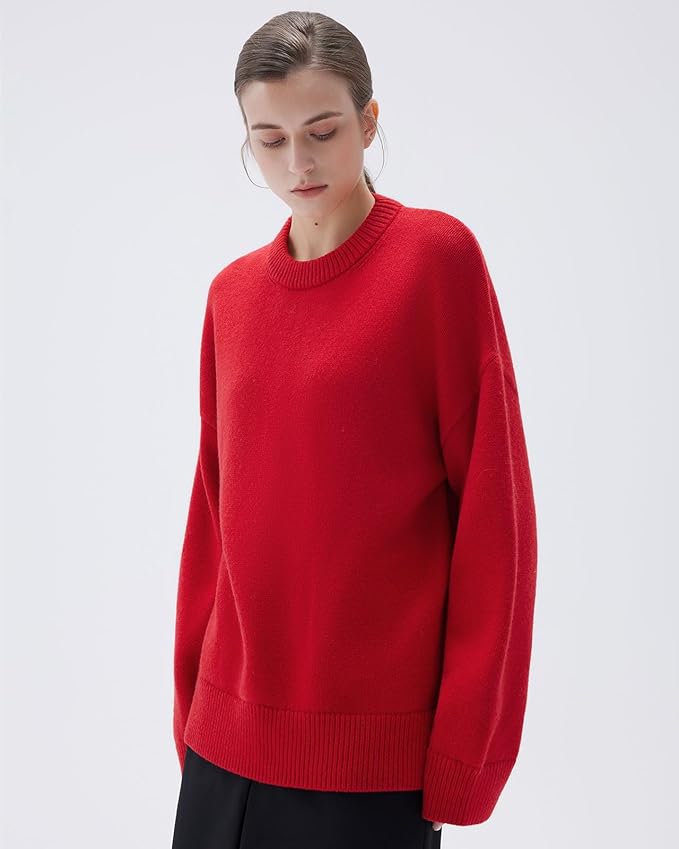 SUUKSESS Women Cashmere Blend Oversized Crew Neck Long Sleeve Pullover Sweaters