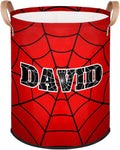 Spider Wed Personalized-Laundry-Hamper-Basket for Kids Custom Name Collapsible Storage Organizer Bin Dirty Clothes Toys Hamper for Boys Nursery in Laundry, Bedroom, Bathroom Gray