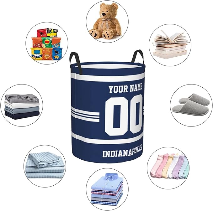Custom Indianapolis Laundry Hamper Personalized Laundry Basket Customized Name And Number Collapsible Storage Basket for Bedroom Bathroom Living Room Gifts