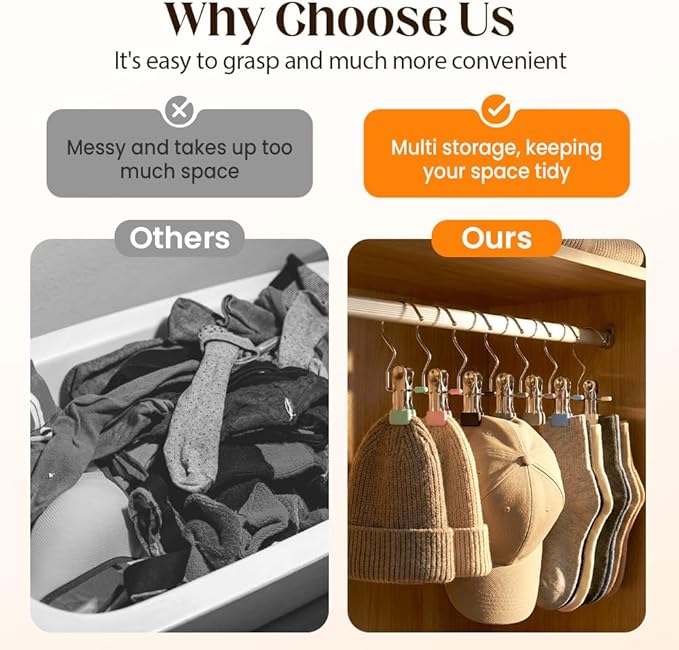 50 Pcs Heavy Hanger Clips for Closet, Multi Functional Clips with Hook for Hanging Clothespin, Hook Hangers with Clips for Clothes Pants Hats Socks and Boots (5 Colors)