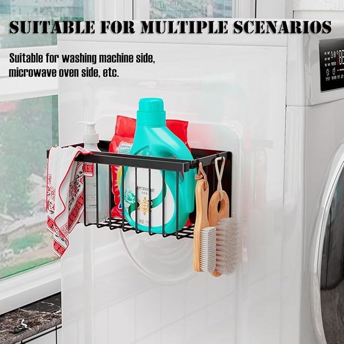Magnetic Basket Organizer Rack,Magnetic Drying Ball Organizer for Laundry Room,Black Multi-Functional Magnetic RackSuitable for Spice Office Files Packaging Foil Plastic Food Hook Plate