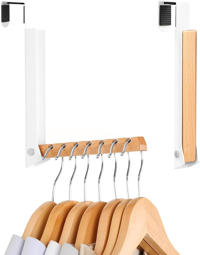 Over The Door Clothes Hanger – Portable Retractable Travel-Friendly Laundry Room Hanging Rack – Convenient Over The Door Drying Rack for Laundry Ease - 2PCS (White)