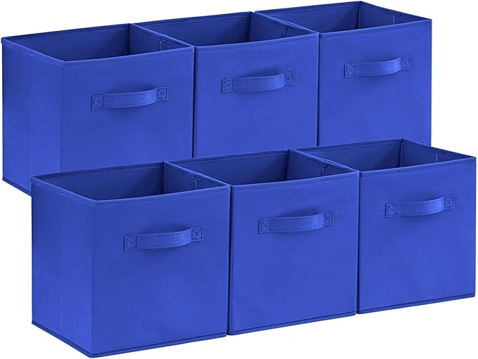 Lifewit Storage Cubes, Foldable Decorative Fabric Storage Baskets for Organizing Home Organizers with Handles for Shelves, Closet, 11 Inch Bins, 18L Blue, 6 Packs