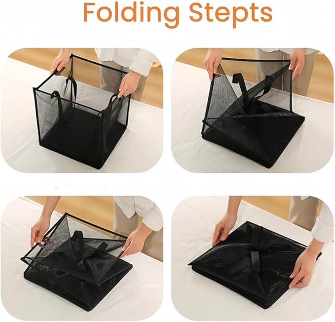 Laundry Hamper Bag with Handles,Portable & Collapsible Dirty Clothes Mesh Basket Foldable for Washing Storage, Kids Room,Dorm or Travel (Black,Single-Layer*3/Package)