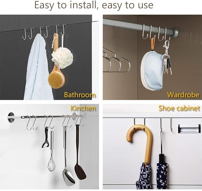 Poeland Over Cabinet Drawer Double Hooks 304 Stainless Steel Narrow Door Hook for Kitchen, Bathroom, Drawer, Wardrobe Door, Cabinet Door, Office Cubicle Partition Hook Pack of 4