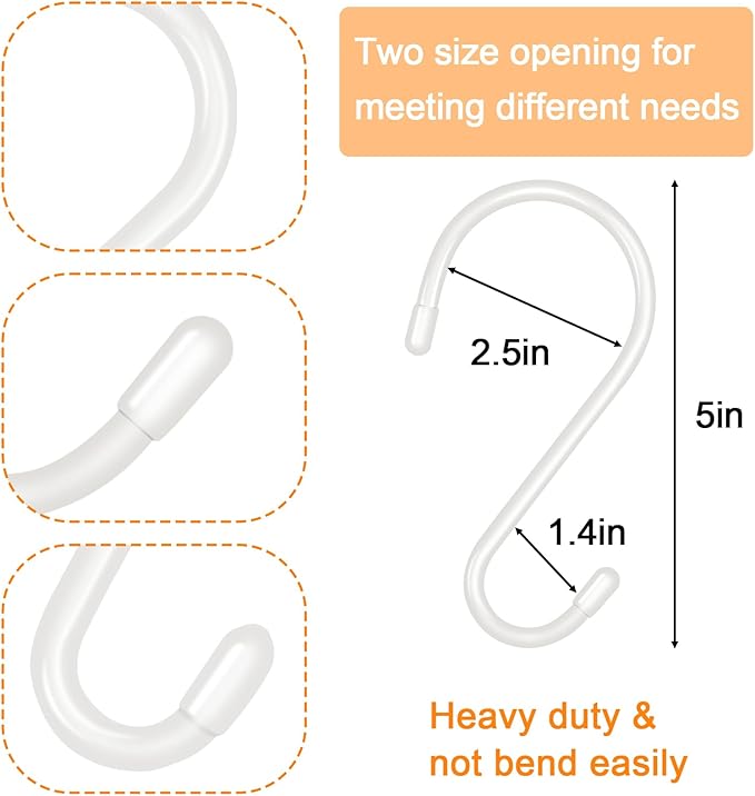 5 Inch Large S Hooks,24 Pack Heavy Duty S Hooks for Hanging Plants,Vinyl Coated Non Slip Clothes S Hooks,White S Hooks Pot Rack Closet Hooks for Hanging Plants, Kitchen Utensil, Pots, Pans, Bags
