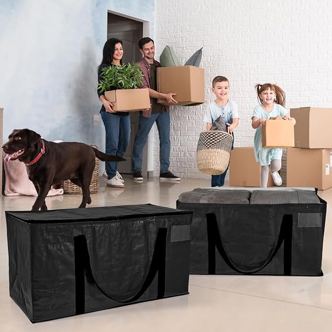 ClearSpace Heavy Duty Moving Bags or Storage Bags – Black Storage Bins with Lids, Large Moving Boxes with Backpack Straps & Zippers,– Packing Box & Moving Supplies for College Dorm, 8 Pack