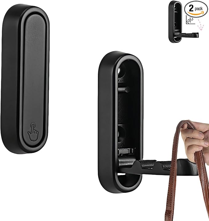 Folding Wall Hook for Coats Towels Bags Hats, Foldable Coat Hooks Wall Mounted, Decorative Heavy Duty Metal Hooks for Bathroom Closet Entryway Laundry Room, Matte Black （2PCS）
