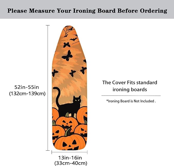 Halloween Iron Board Cover Halloween Black Cat Pumpkin Print Extra Wide Ironing Board Cover 54x15 inches