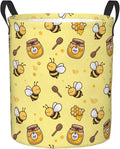 Dujiea Bees Honey Laundry Basket Round with Handle, Collapsible Foldable Canvas Storage Bin Dirty Clothes Bag for Laundry/Toys Organizer/College Dorm/Nursery/Decor(2 Sizes)