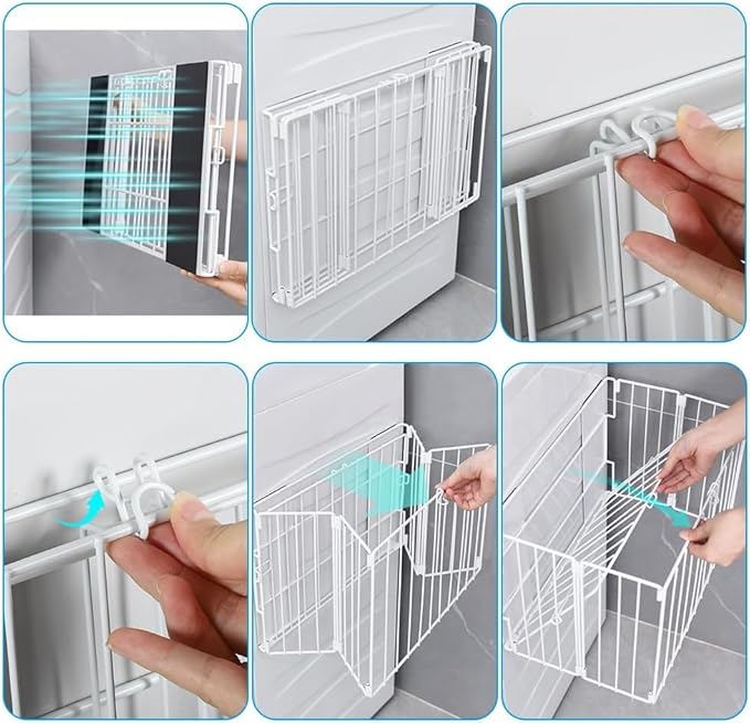 Magnetic Laundry Basket for Washer & Dryer Side - Extra Large 16.7" Foldable Wire Hamper & Lint Bin Container - Space Saving Metal Organizer Caddy for Detergent, Dryer Balls