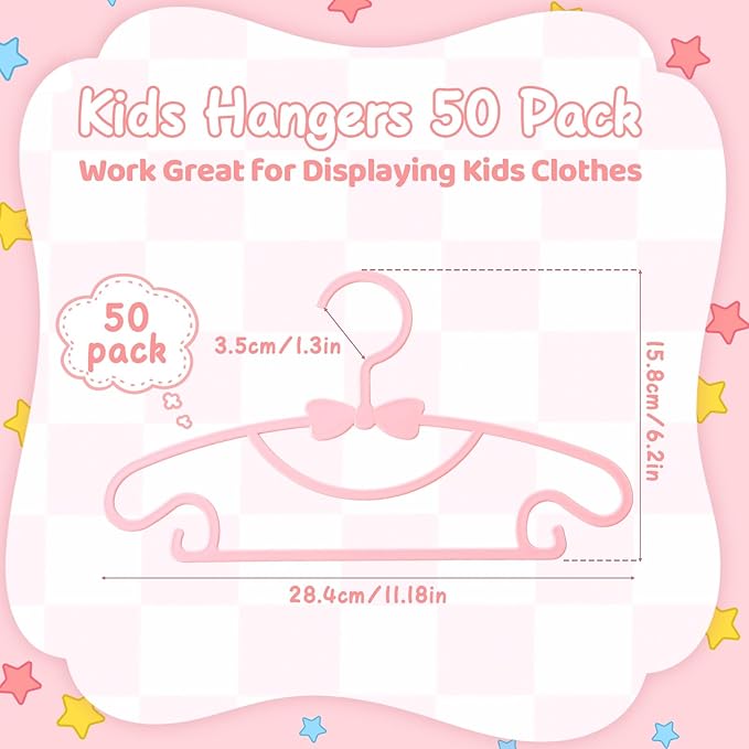 50 Pack Pink Baby Hangers Plastic Baby Nursery Closet Hangers Non-Slip Ultra-Thin Child Infant Coat Hanger for Newborn Toddler Clothes