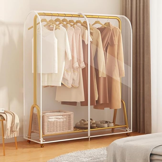 Clear Garment Rack Cover, Transparent Clothes Rack Cover with 2 Smooth Zipper, Dustproof and Waterproof Clothing Protector (XS:43.3''L x 20''W x 59''H)
