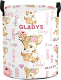 Large Custom Name Laundry Hamper, Deer Personalized Dirty Clothes Hamper Storage Basket with Name for Bathroom Bedrooms, Customized Name Circular Hamper with Handles for Baby Boys Girls Men Women