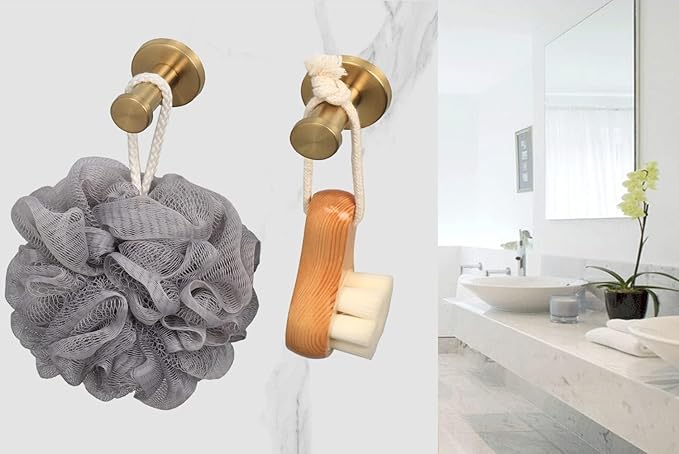 Bathroom Towel Hooks, 10 Pack Round Coat Hooks, Sturdy Wall Mounted Robe Hook, SUS 304 Stainless Steel Heavy Duty Clothes Hanger, Wall Towel Hooks for Bathroom Bedroom Kitchen(2 in, Gold)
