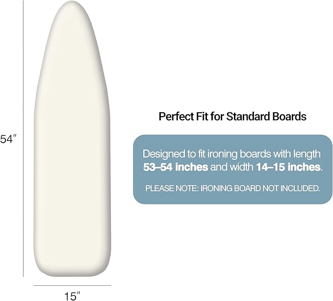 Ironing Board Cover and Pad 15"x54" Extra Thick Natural Cotton, Scorch and Stain Resistant Padding,Standard Size Iron Board Cover with Fasteners Heavy Duty Elastic Edge, Beige