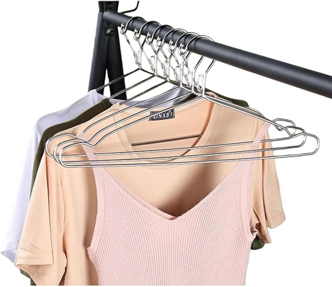 16.5” Wire Hanger 4mm Lockable Hangers 10Pack Stainless Steel Slim Thin Heavy Duty Windproof Lock Hook Metal Space Saving Clothes Hotel Hangers for RV Camping Silver (10)