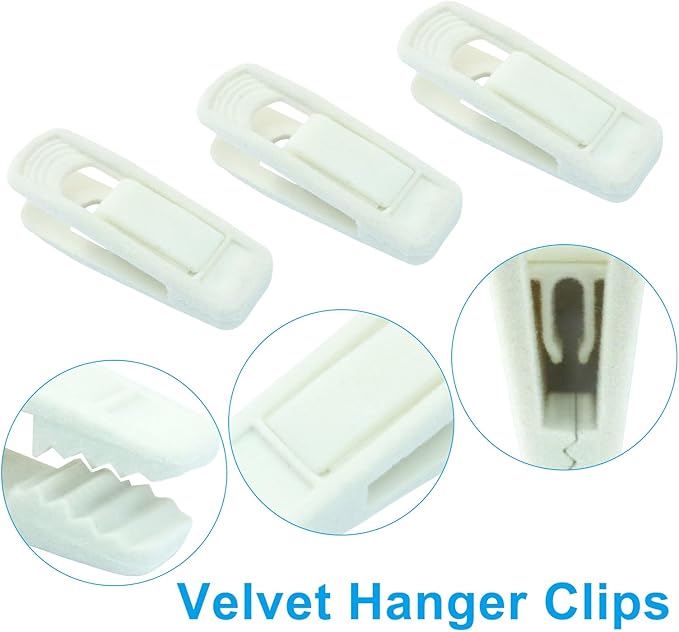 30 Pack Ivory Velvet Hanger Clips, Strong Hanger Clips Perfect for Organizing Skirts/Pants/Thin Felt Hangers