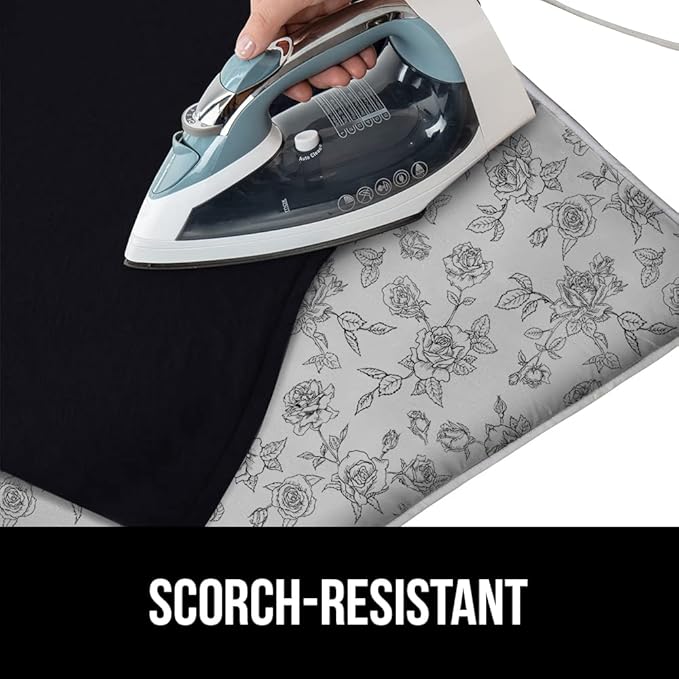 GORILLA GRIP Ironing Mat, Portable Iron Pad, Magnetic Cover for Top of Laundry Washer, Dryer, Tabletop, Countertop Padded Blanket, Silicone Coating and Scorch Resistant, Travel Size 28x24, Gray Floral